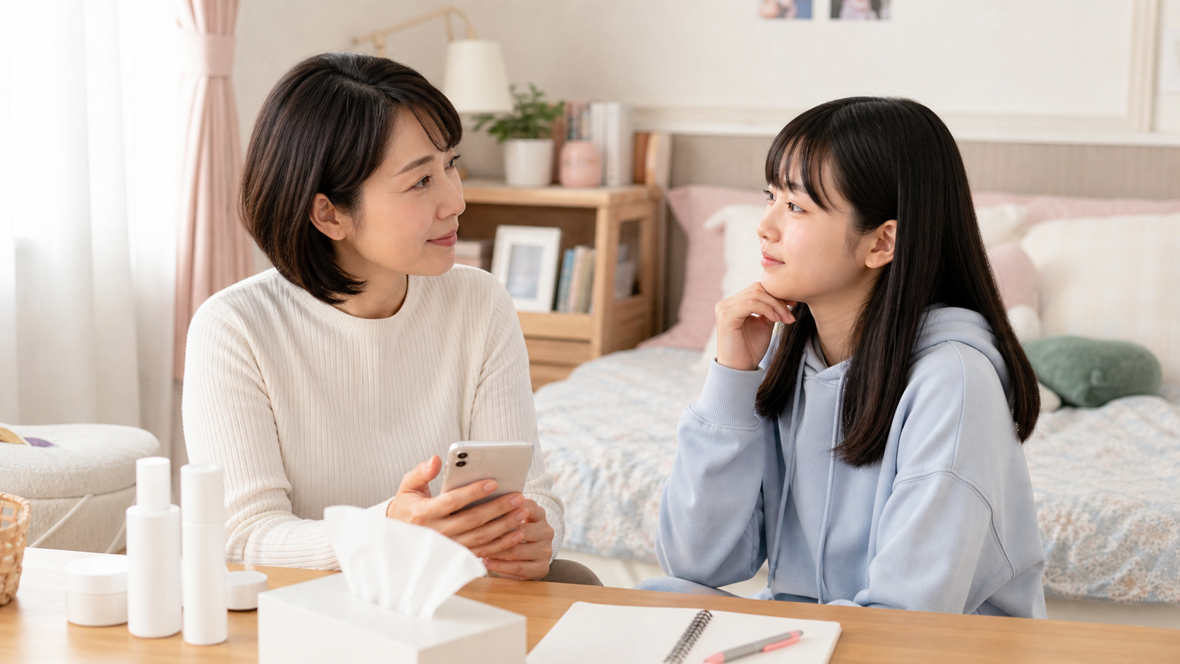プロアクティブが合わないかもと親子で相談するイメージ