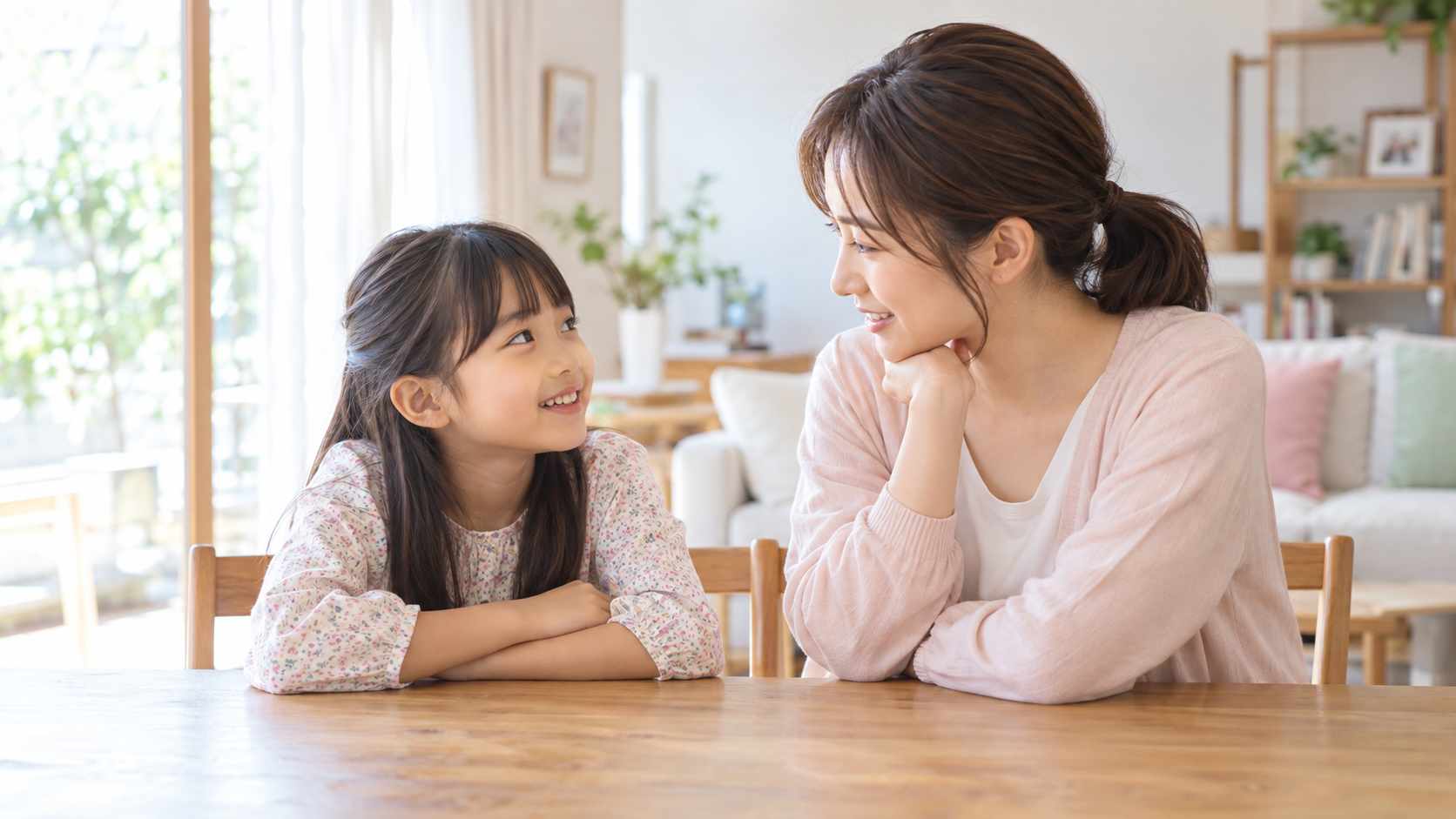 生理について話す小学生の娘と母親